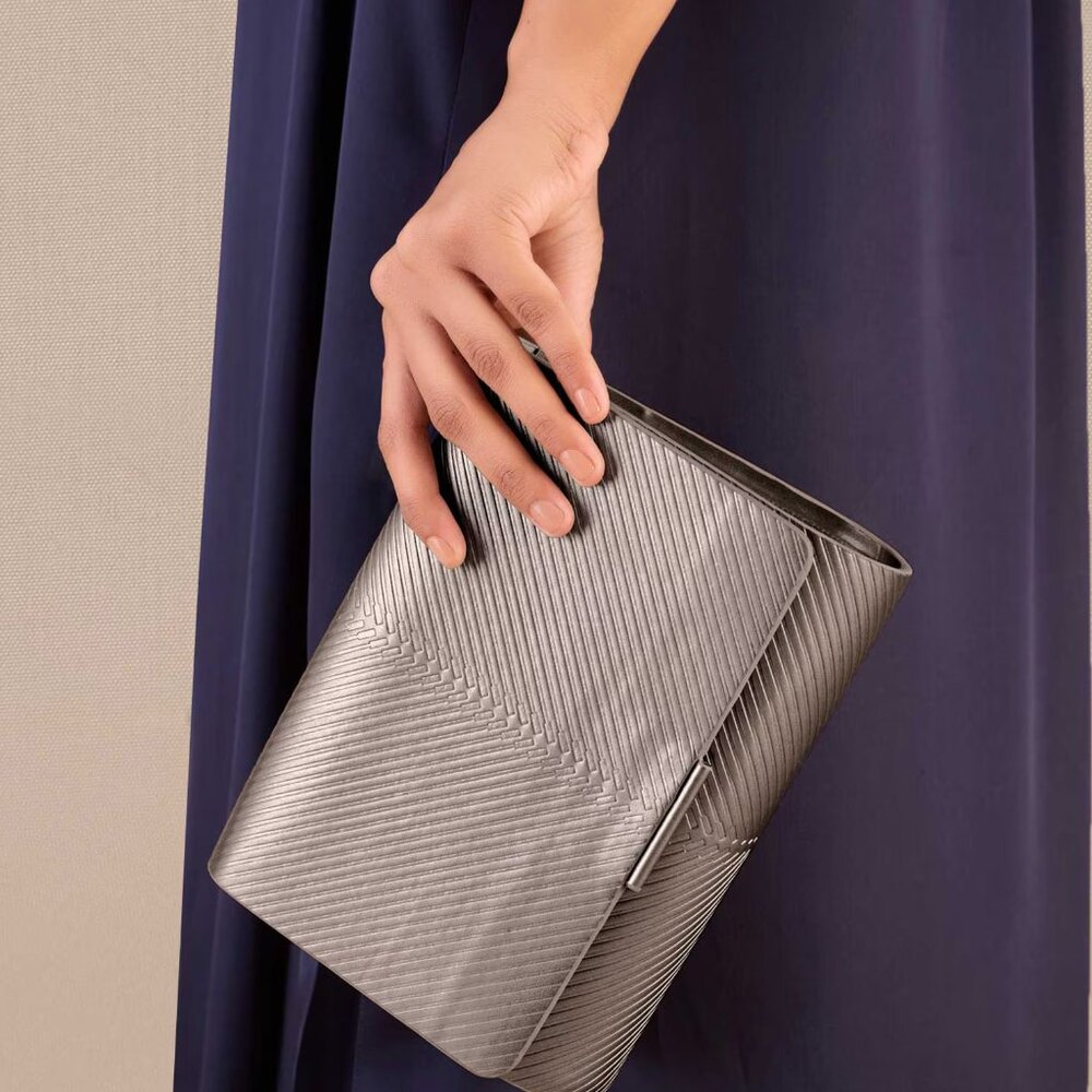 AMPM Silver Faux Leather Zehra Metallic Linear Pattern Clutch - Picture 3 of 13
